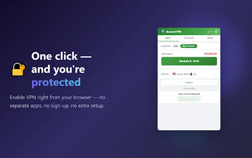 AnonVPN: Mabilis at Libreng VPN para sa Chrome – Protektahan ang Privacy - Screenshot 1