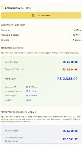 I-download ang Zé Boléia – Kalkulasyon ng Freight at Trip Control - Screenshot 4