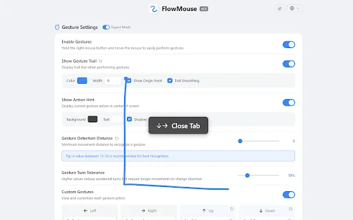 FlowMouse: Pinakamahusay na Mouse Gesture Extension para sa Chrome - Screenshot 1